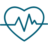 blue and white heart icon with a pulse line

